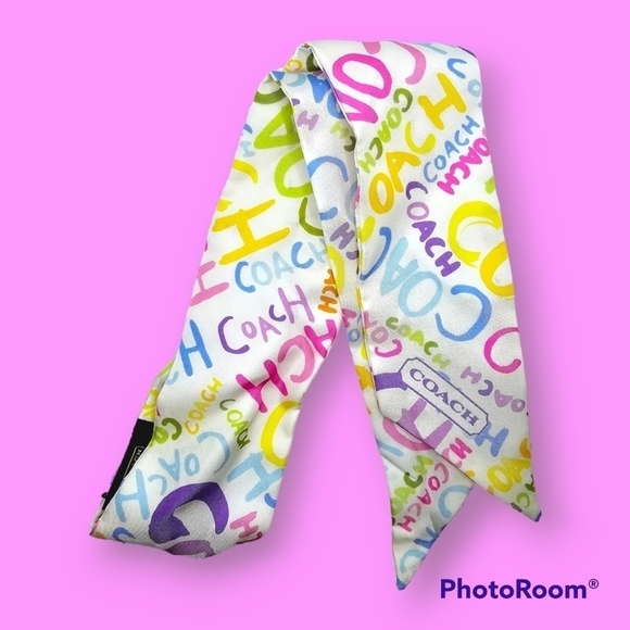 Coach Rainbow Multi-colored Twilly Silk Skinny Scarf - Picture 1 of 6